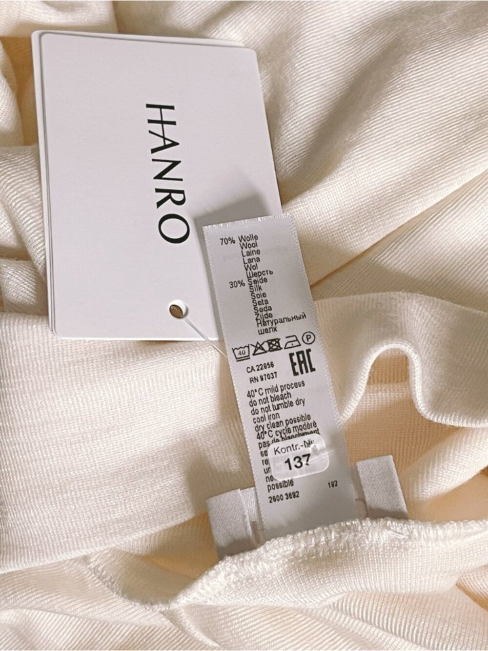 NANRO Wool & Silk Classic Women's Cream Turtleneck Long Sleeve Pullover XL - Picture 6 of 8